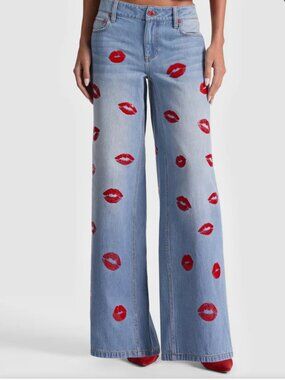 Alice + Olivia "Amazing" baggy jeans in the Denver Bright Blue wash